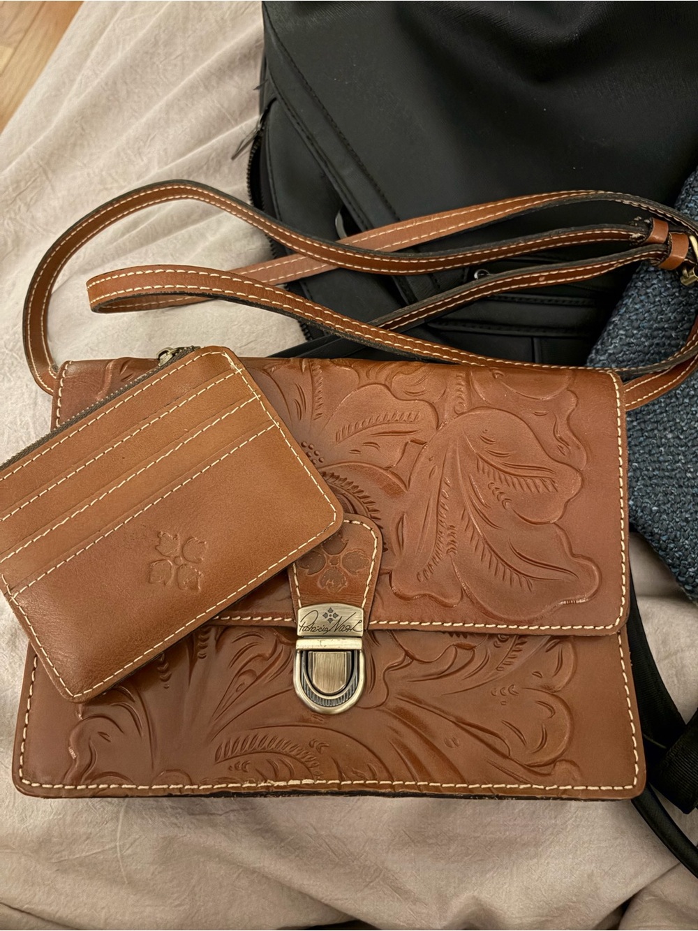 Patricia Nash Brown Tooled Leather Crossbody with Card Wallet